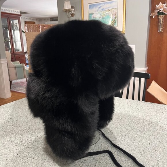Frr Hat Natural Genuine Luxury Dyed Black Fox Fur Russian Leather Ties main image 8